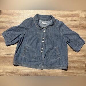 A.M.I. Vintage Denim Peter Pan Collar Jacket Shirt Button Up